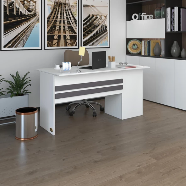 Kenzlife ofis masası kamikaze byz sol 75*170*80 raflı dolap şeritli bilgisayar çalışma masası ürün görseli 1