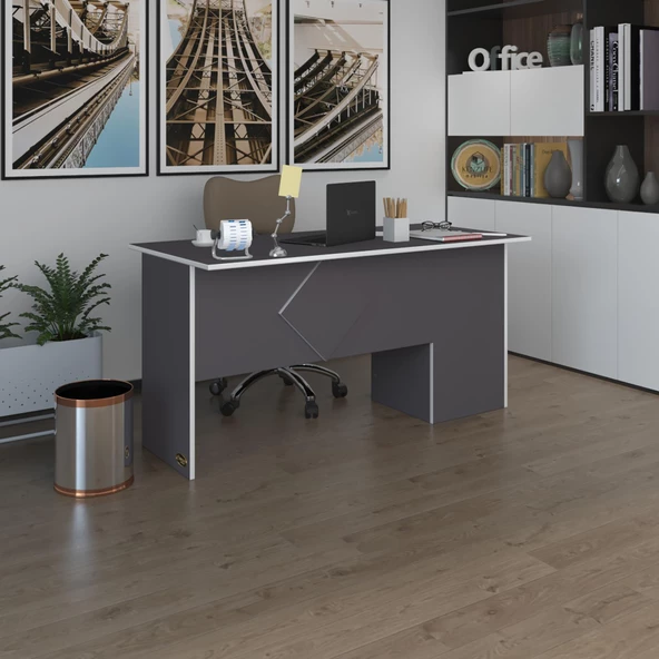 Kenzlife ofis masası yoko ono gri sol 75*130*60 raflı dolap eşkenar bilgisayar çalışma masası ürün görseli 1
