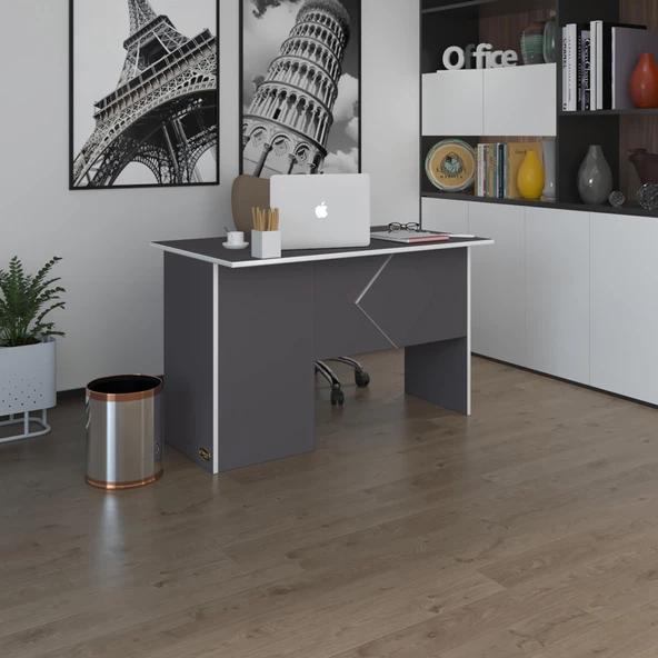 Kenzlife ofis masası yoko ono gri sağ 75*150*60 raflı dolap eşkenar bilgisayar çalışma masası ürün görseli 1