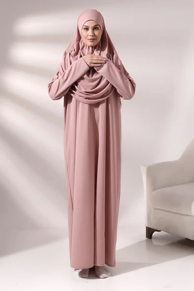 Tek Parça Namaz Elbisesi - Gül Kurusu - 5015 - Resim 4