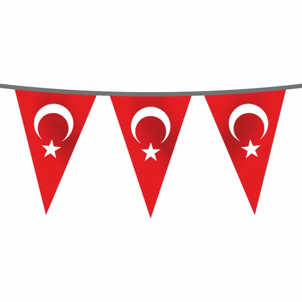 İpe Dizili Süsleme Üçgen Türk Bayrağı 50 metre ürün görseli 1
