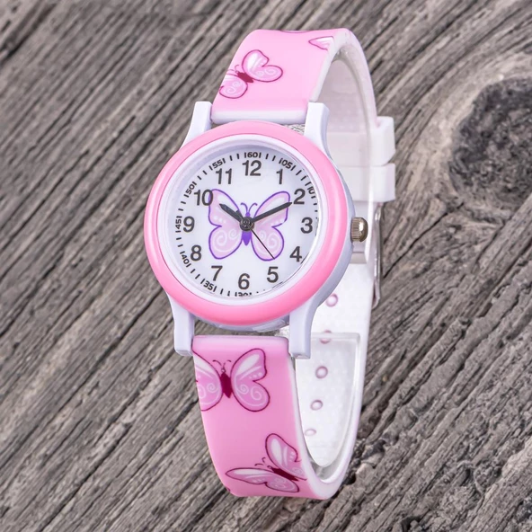 Pembe Kelebek Figürlü Analog Rakamlı Kız Çocuk Kol Saati ST-304350 ürün görseli 1