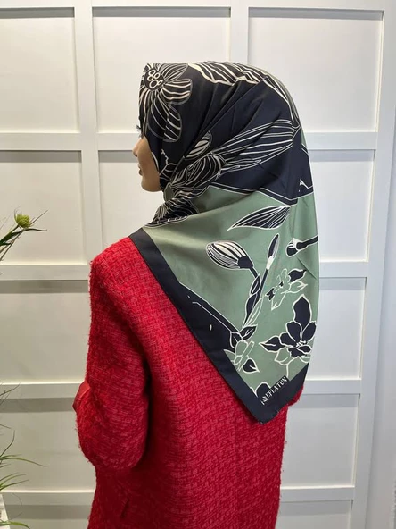 Eflatun Scarf Dijital Baskı Tomurcuk Desen Rayon Eşarp 00749  HAKİ ürün görseli 1