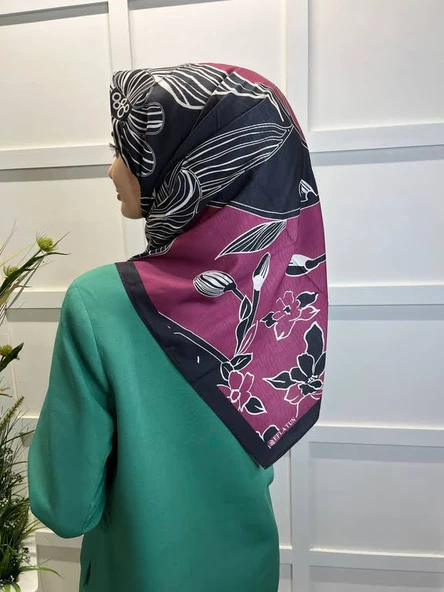 Eflatun Scarf Dijital Baskı Tomurcuk Desen Rayon Eşarp 00749  VİŞNE ürün görseli 1