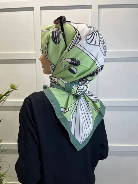 Eflatun Scarf Dijital Baskı Tomurcuk Desen Rayon Eşarp 00749  MİNT YEŞİLİ ürün görseli 1