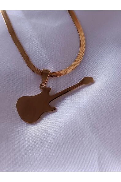 çelik şık ve tarz ucu müzisyen gitar detaylı italyan zincir kolye ürün görseli 1