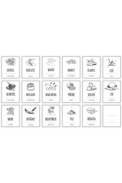 Digithome 18 Adet Dikdörtgen Bakliyat ve Çay Şeker Kavanoz Etiketi Sticker Seti 6x5 Cm C1-1-149 ürün görseli 1
