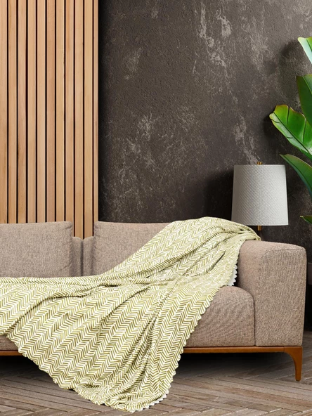 SoftMicro İskandinav Desenli Boho 130x180 cm  Koltuk Örtüsü Şalı, Kanepe Örtüsü, Tv Battaniyesi Yeşil ürün görseli 1