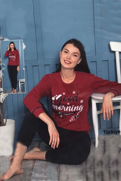 Fawn Kadın Good Morning İnterlok Uzun Kol Manşetli Pijama Takımı (8020) ürün görseli 1