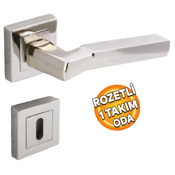 Nobel Meridyen Kare Rozetli Oda Kapı Kolu Sağa ve Sola Uygun Nikel İnox 1 Takım ürün görseli 1