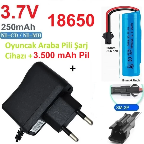Oyuncak Araba Pili Şarj Cihazı + 3500 mAh 3.7V 18650 Li-Ion Pil Batarya (KARGO BEDAVA) ORKIDEY002941 ürün görseli 1