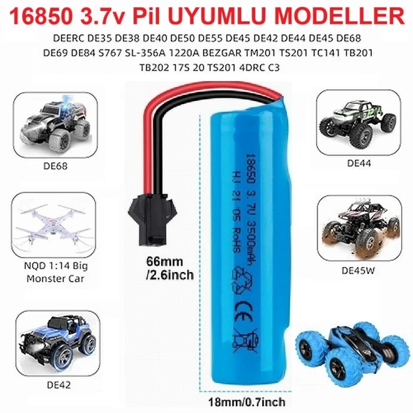 Siyah Soketli Oyuncak Araba Pili 3500 mAh 3.7V 18650 Li-Ion 18Mm X 66Mm (KARGO BEDAVA) ORKIDEY003349 ürün görseli 1