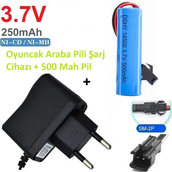 Day 500 mAh 3.7v 14500 Li-on Oyuncak Pili Ve 220 Şarj Cihazı Siyah Soketli ORKIDEY007417 ürün görseli 1