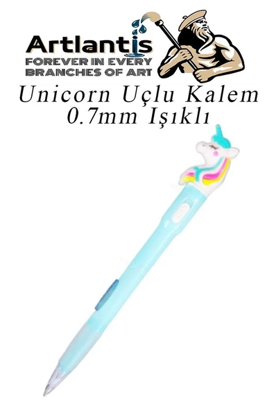 Işıklı Unicorn Uçlu Kalem 0.7 1 Adet Unicorn Başlıklı Versatil Kalem Süslü Silikonlu Hediyelik Kalem ürün görseli 1