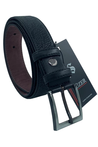 Siyah Çocuk Boy Suni Deri Damar Desenli Model 3 cm.lik Klasik Kemer - G63-23TM ürün görseli 1