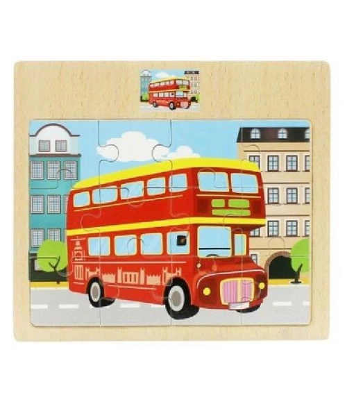 Hayal Sepeti OTOBÜS resimli Ahşap Çocuk Puzzle 12 Parça 15x17cm ürün görseli 1