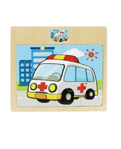 Hayal Sepeti AMBULANS resimli Ahşap Çocuk Puzzle 12 Parça 15x17cm ürün görseli 1