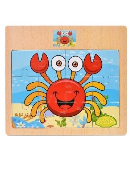 Hayal Sepeti YENGEÇ resimli Ahşap Çocuk Puzzle 12 Parça 15x17cm ürün görseli 1