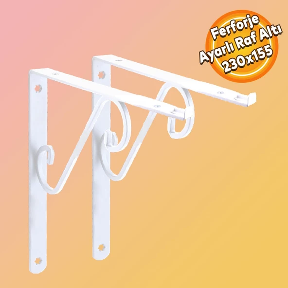 Raf Altı Raf Tutucu Ayak Ferforje Beyaz Ayarlanabilir Aparatlı 230 x 155 mm 2 ADET ürün görseli 1