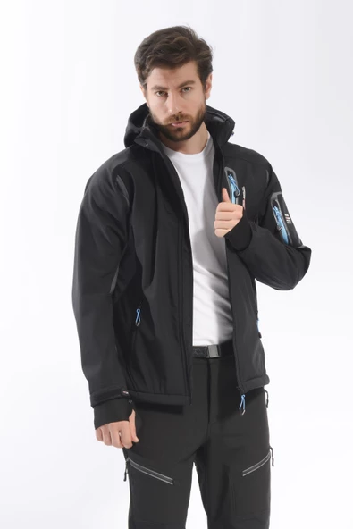 FreeCamp Eagle Softshell Ceket-SİYAH-MAVİ - Resim 3