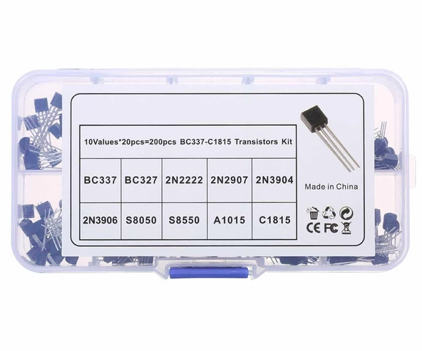 200 Adet Transistör Seti Kutulu 10 Tip Npn Pnp TO-92 BC337 2N2222 2N3904 S8050 C1815 BC327 2N2907 2N3906 S8550 A1015 ürün görseli 1