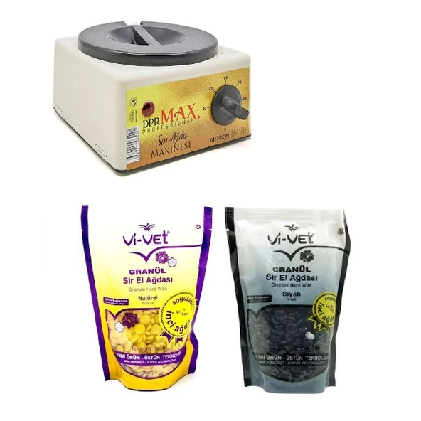 Ege Sir Dpr Max Ağda Makinesi + Vi-Vet Naturel Granül İnci Ağda 250 G + Siyah Granül İnci Ağda 250 G ürün görseli 1