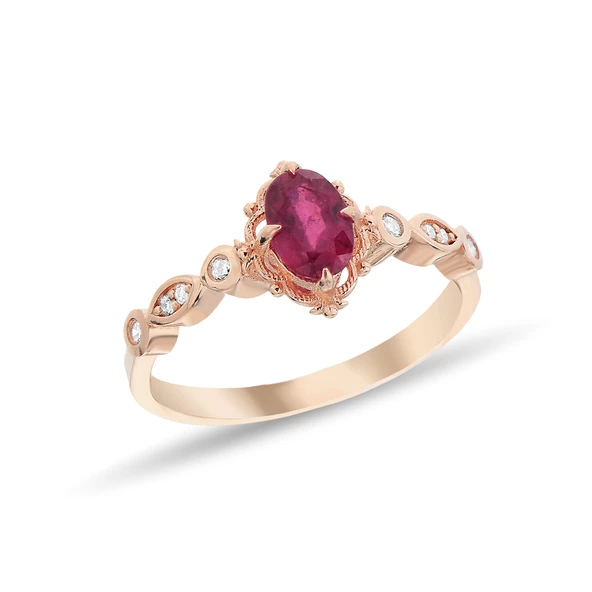 0,11 Karat Pırlantalı Vintage Yakut Taşlı Yüzük ürün görseli 1