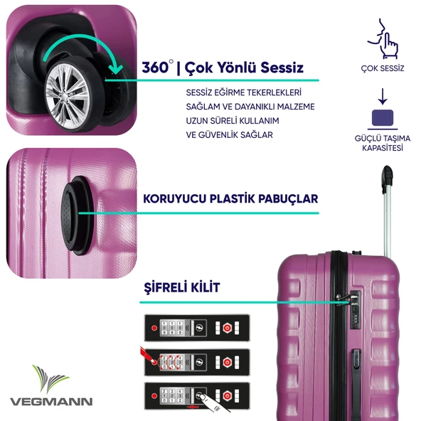 Vegmann Delphin Violet Büyük Boy Valiz - Resim 3