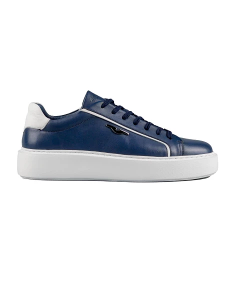 Evo Lacivert Ve Beyaz Hakiki Deri Erkek Spor (Sneaker) Ayakkabı ürün görseli 1