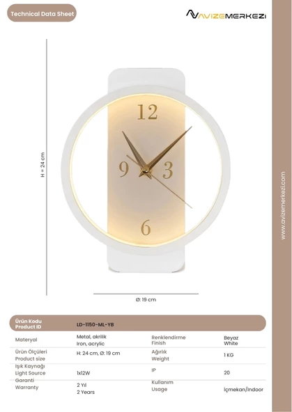 SAATLİ YUVARLAK MASA LAMBASI LD-1150-ML-YB - Resim 3