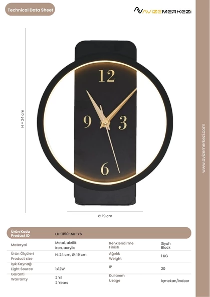 SAATLİ YUVARLAK MASA LAMBASI LD-1150-ML-YS - Resim 4