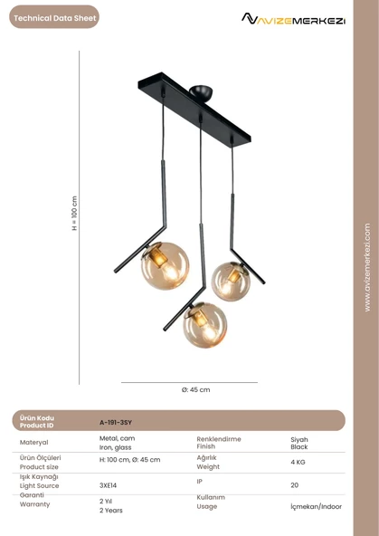 ÜÇLÜ SIRALI AVİZE A-191-3SY - Resim 3