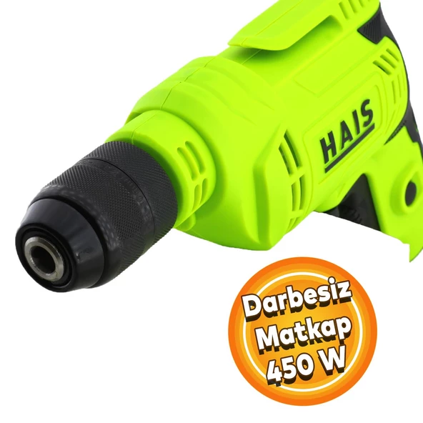 Haıs 6110 Darbesiz Elektirikli Matkap 10mm Mandren Delici 450W Yeşil ürün görseli 1