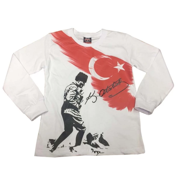 uzun kol beyaz atatürk kocatepe tişört unisex pamuklu ürün ürün görseli 1