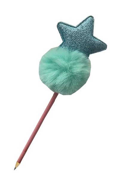 Yıldızlı Ponpon Peluş Kurşun Kalem 1 Adet Peluş Tüylü Yıldız Kurşun Kalem Hediye Kalem Tüylü Sevimli Kalem ürün görseli 1