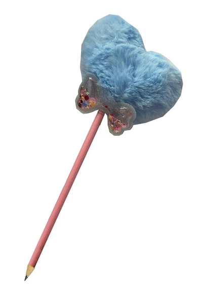 Papyonlu Kalp Ponponlu Peluş Kurşun Kalem 1 Adet Peluş Tüylü Kalp Ponpon Kurşun Kalem Hediye Kalem Tüylü Sevimli Kalem ürün görseli 1
