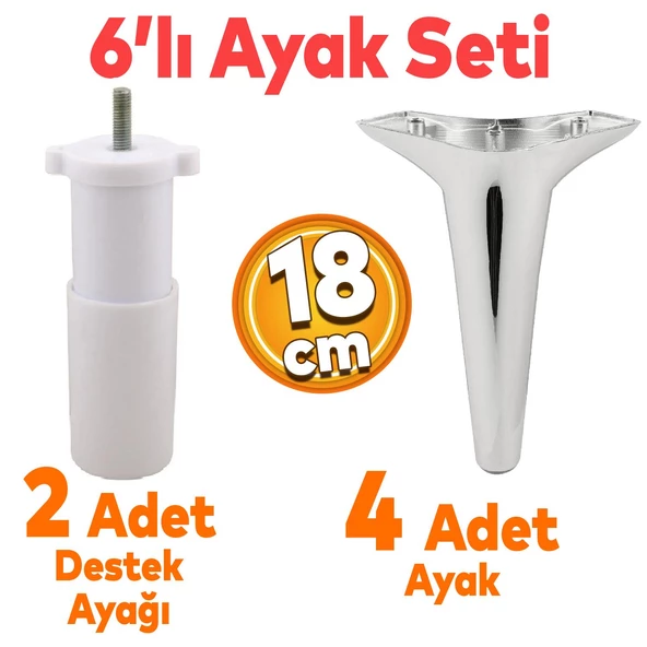 Aspen 6'lı Set Mobilya Tv Ünitesi Koltuk Kanepe Konsol Destek Ayağı Ayakları 18 Cm Krom M8 ürün görseli 1