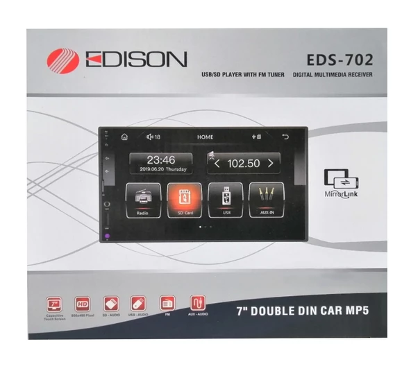 Garaj Dünyası Edison EDS-702 7 Inch Double Teyp USB Mirror Link MP5 Bluetooth AUX ürün görseli 1