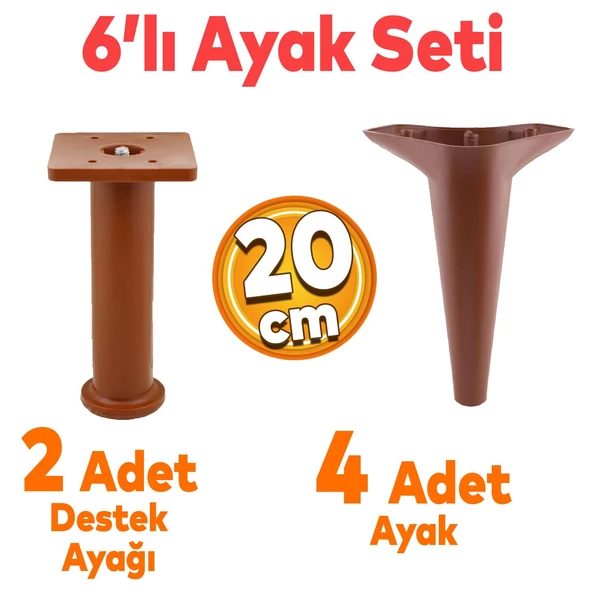 Aspen 6'lı Set Mobilya Tv Ünitesi Koltuk Kanepe Konsol Destek Ayağı Ayakları 20 Cm Kahverengi ürün görseli 1