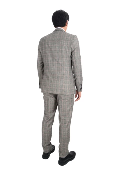 Cengiz İnler Yıldız Ekose Desen Çift Düğme 6 Drop Slim Fit Erkek Takım Elbise ürün görseli 1