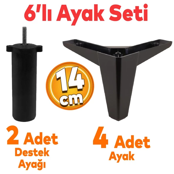 Sedir 6'lı Set Mobilya TV Ünitesi Çekyat Koltuk Kanepe Destek Ayağı 14 cm Siyah Kanat 17 Baza Ayak ürün görseli 1