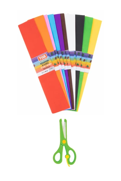 TGB Krapon Kağıdı 10lu Karışık Renk 50 x 150 cm Korumalı Yaylı Okul Makası Okul Kırtasiye Seti ürün görseli 1