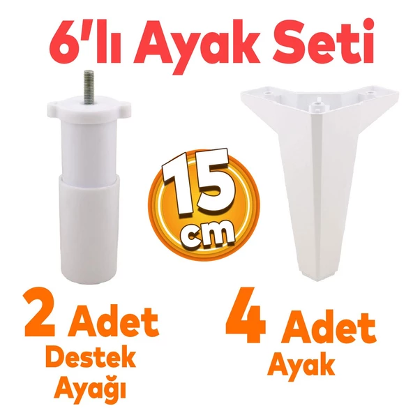 Sedir 6'lı Set Mobilya Tv Ünitesi Çekyat Koltuk Kanepe Destek Ayağı 15 Cm Beyaz Baza Ayakları ürün görseli 1