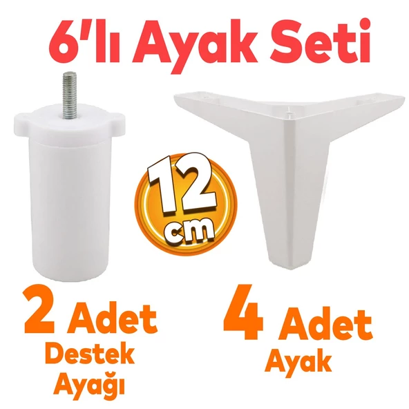 Sedir 6'lı Set Mobilya Tv Ünitesi Çekyat Koltuk Kanepe Destek Ayağı 12 Cm Beyaz Baza Ayakları M8 ürün görseli 1