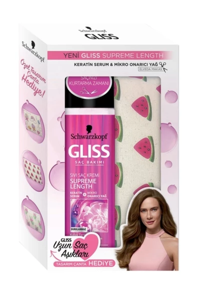 GLISS ŞAMPUAN 550ML+ÇANTA SET-SUPREME LENGHT PEMBE ürün görseli 1