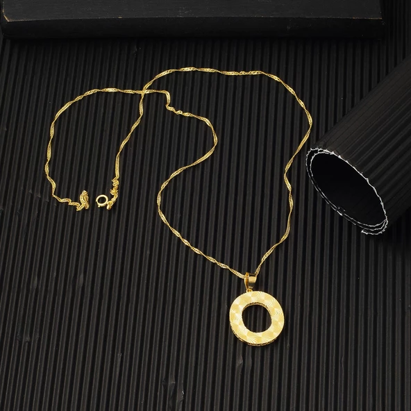 14 Ayar Altın 3 Boyutlu İşlemeli O Harfi Kolye - Resim 4