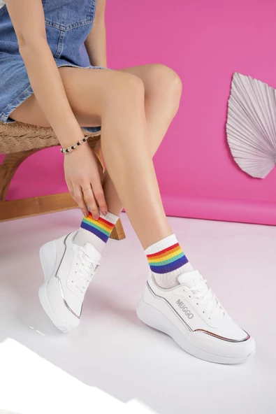 Muggo Happy Garantili Kadın Ortopedik Günlük Bağcıklı Şık Rahat Sneaker Spor Ayakkabı ürün görseli 1