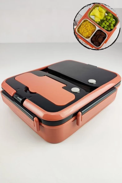 Digithome Bölmeli Çelik Hazneli Yemek Taşıma ve Saklama Kabı İş Ofis Okul İçin 25 Cm Turuncu - YK1392 C320.025 ürün görseli 1