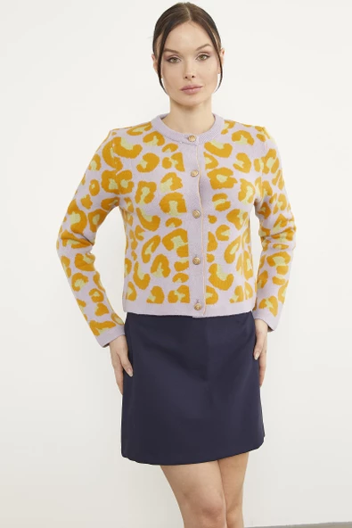 Leopar Desenli Triko Hırka - Lila ürün görseli 1