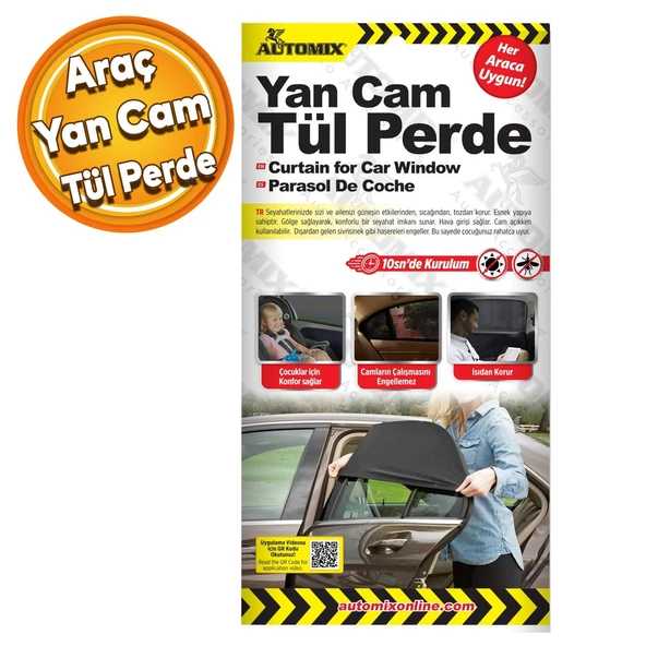 Automix Araba Araç Otomobil Oto Güneş Koruyucu Gölge Yan Cam Pencere Tül Perde Güneşliği 44817 ürün görseli 1